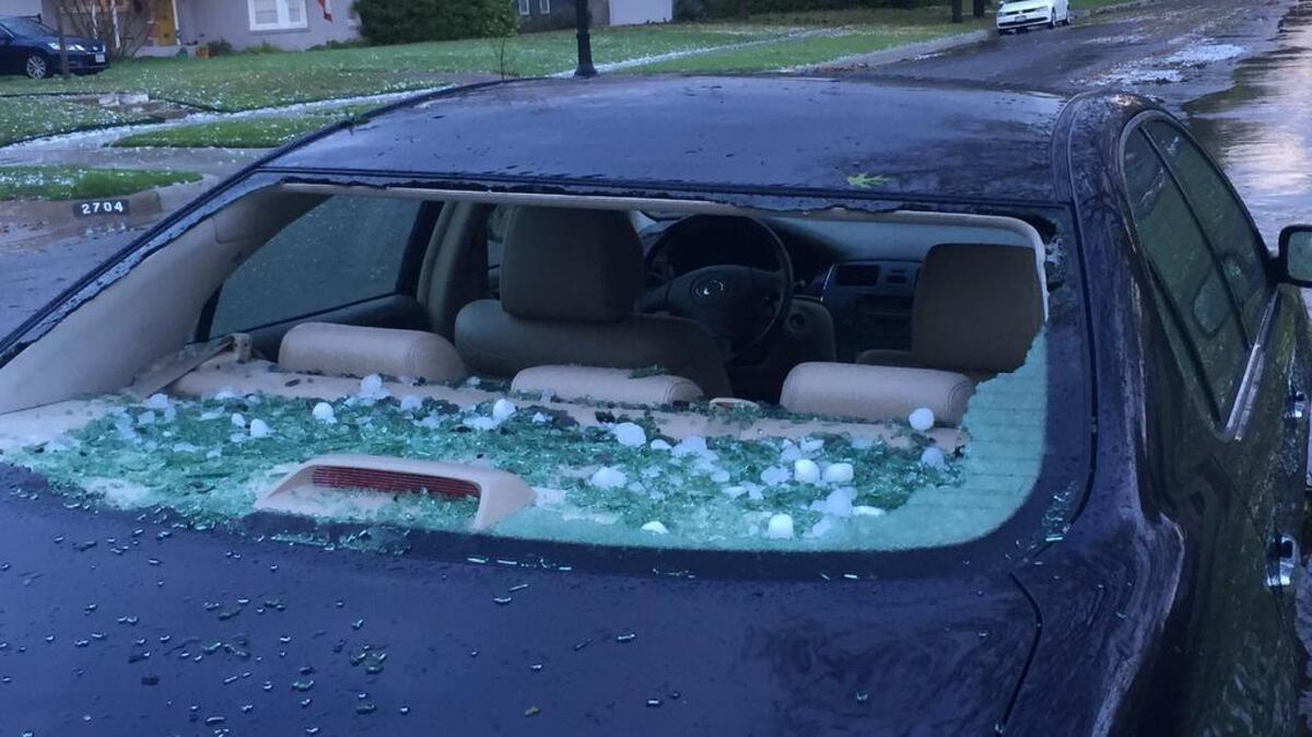 A car in a Fort Worth neighborhood had its windshield busted out by hail Thursday morning.