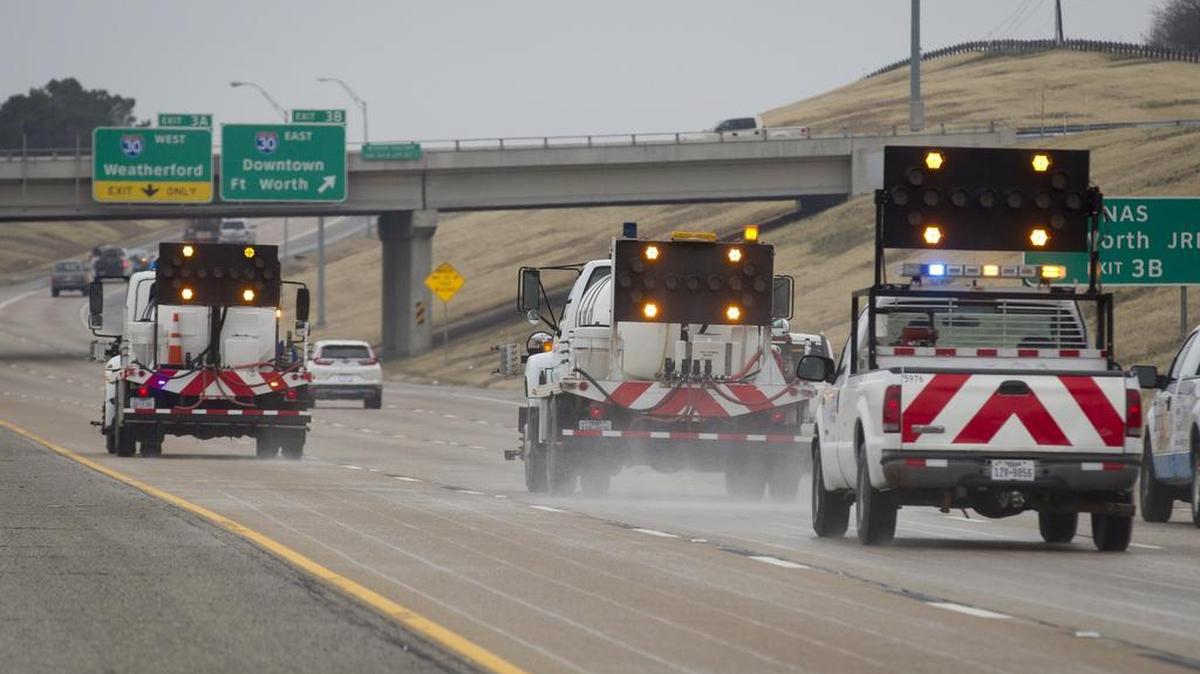 Texas Department of Transportation crews spent Friday pre-treating freeways, bridges and overpasses with a liquid brine in anticipation that a large portion of Tarrant County could see freezing drizzle late Saturday and early Sunday.