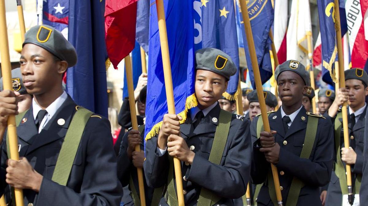 Junior ROTC groups marched int the annual downtown Veterans Day Parade in Fort Worth last year.