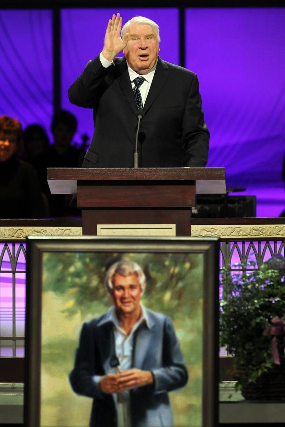 Former NFL head coach and sports commentator John Madden spoke during a memorial service for veteran sportscaster Pat Summerall at Prestonwood Baptist Church in Plano in 2013.