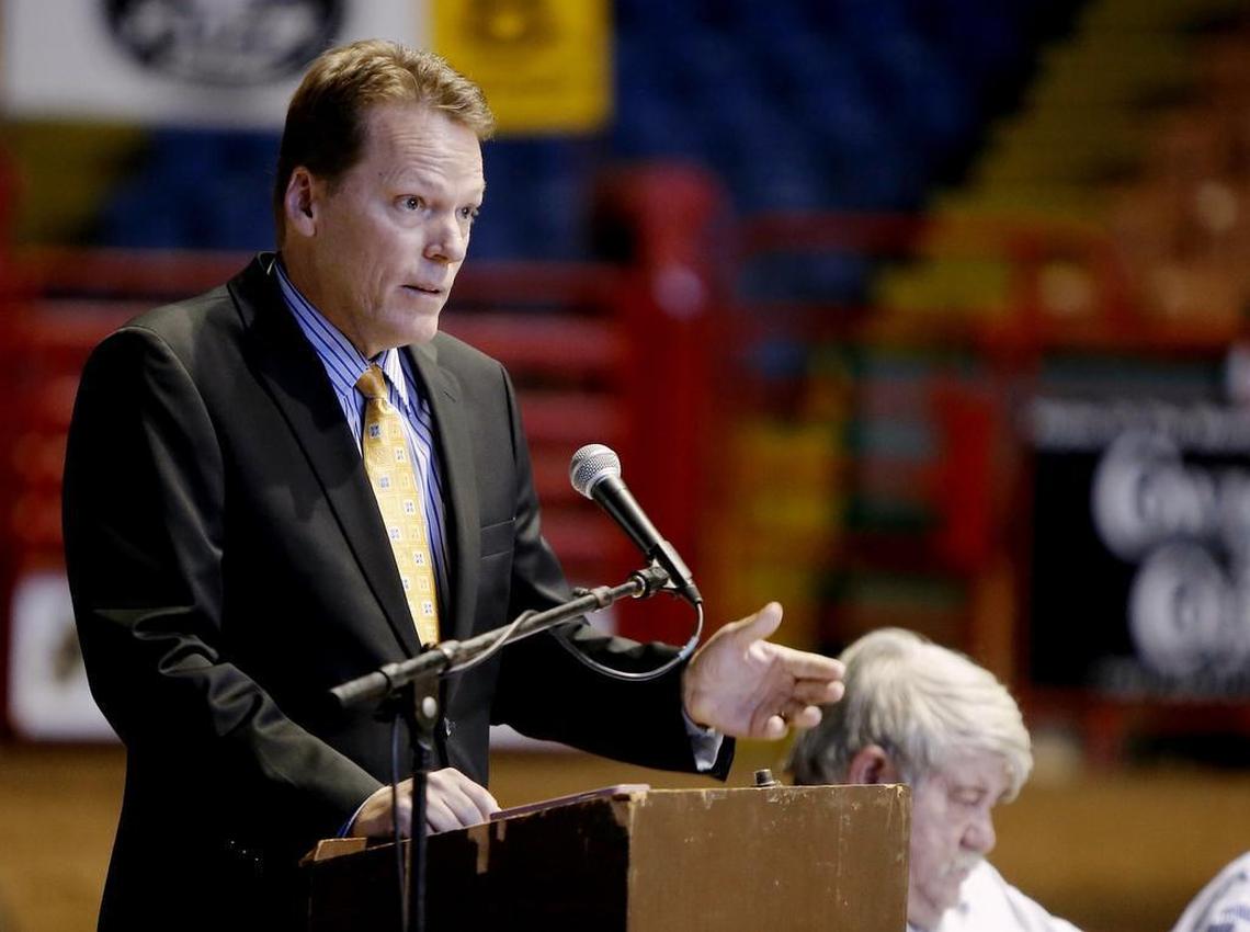 Craig Cavileer with Majestic Realty presents a redevelopment project encompassing about 70 acres and about 800,000 square feet of new space at the Fort Worth Stockyards on July 15, 2015.