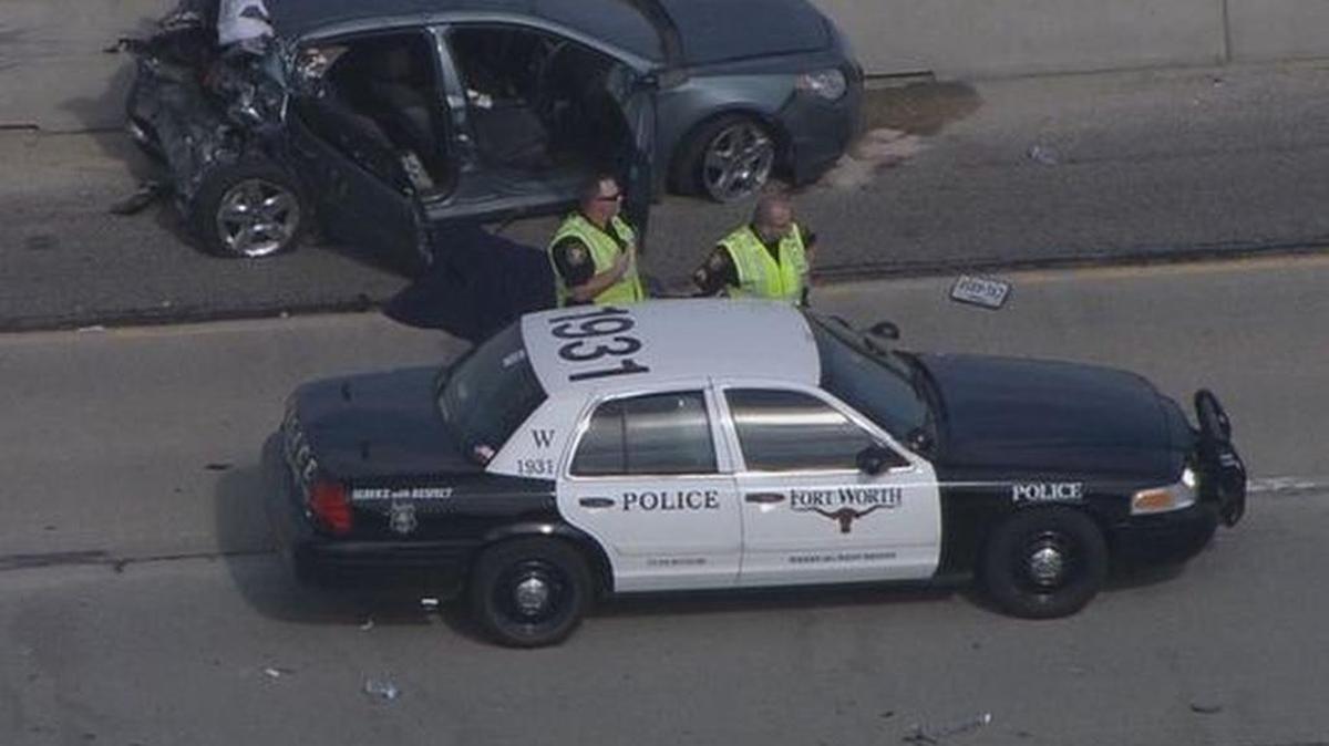 
A woman was killed and a girl taken to the hospital in critical condition after this Chevy Malibu was rear-ended on West Loop 820 Monday.
