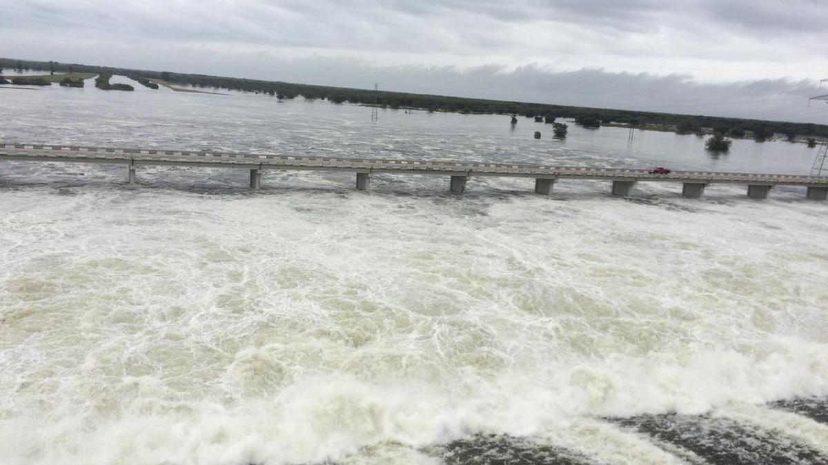 Water flows over the Richland-Chambers reservoir spillway Saturday during the height of flooding from the weekend storms that hit Navarro County. The lake, which supplies water to Tarrant County, reached a new record height over the weekend.