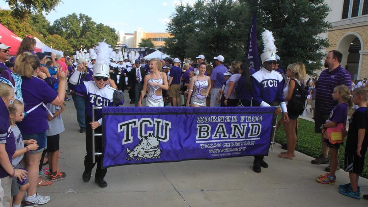 The TCU band entertains fans at Frog Alley before the season opener against South Dakota State on Saturday.