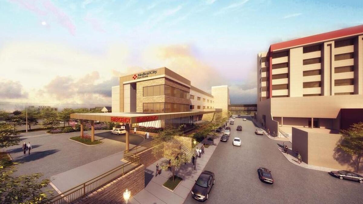 A rendering of the new $64 million patient tower that Medical City Fort Worth will start building on Monday, May 15. The new tower is on the left. An aerial walkway over 9th Avenue will connect the new tower to the hospital.