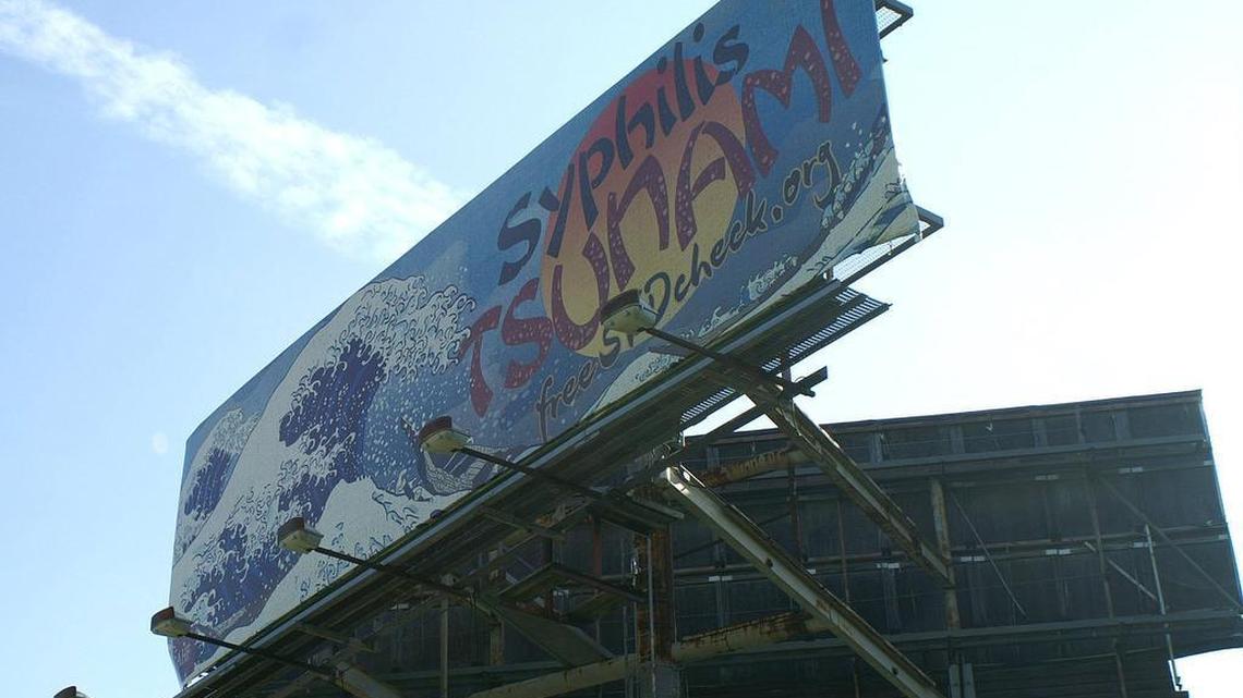 Thousands of drivers per day along Texas 121 are warned of the impending syphilis tsunami.