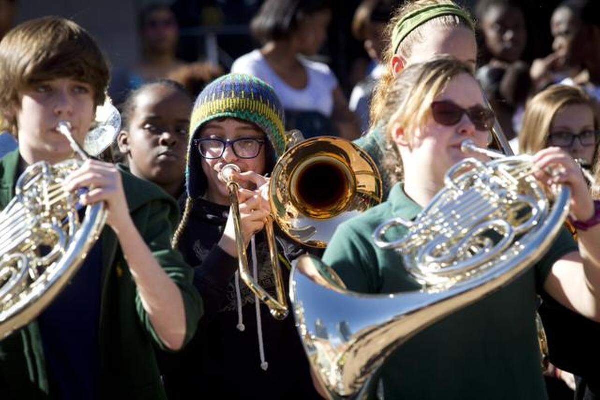 Members of the Benbrook Junior High and High School Band play in Sundance Square after the 2015 Fort Worth Martin Luther King Jr. Day Parade. The event featured step groups, dancers, high school bands and skits on Monday, January 19, 2015.