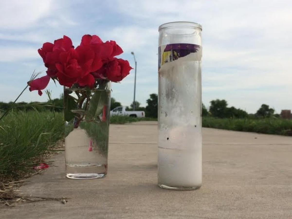 A small memorial on Creekside Drive in Saginaw where Jordan Miles, 17, died on Saturday.