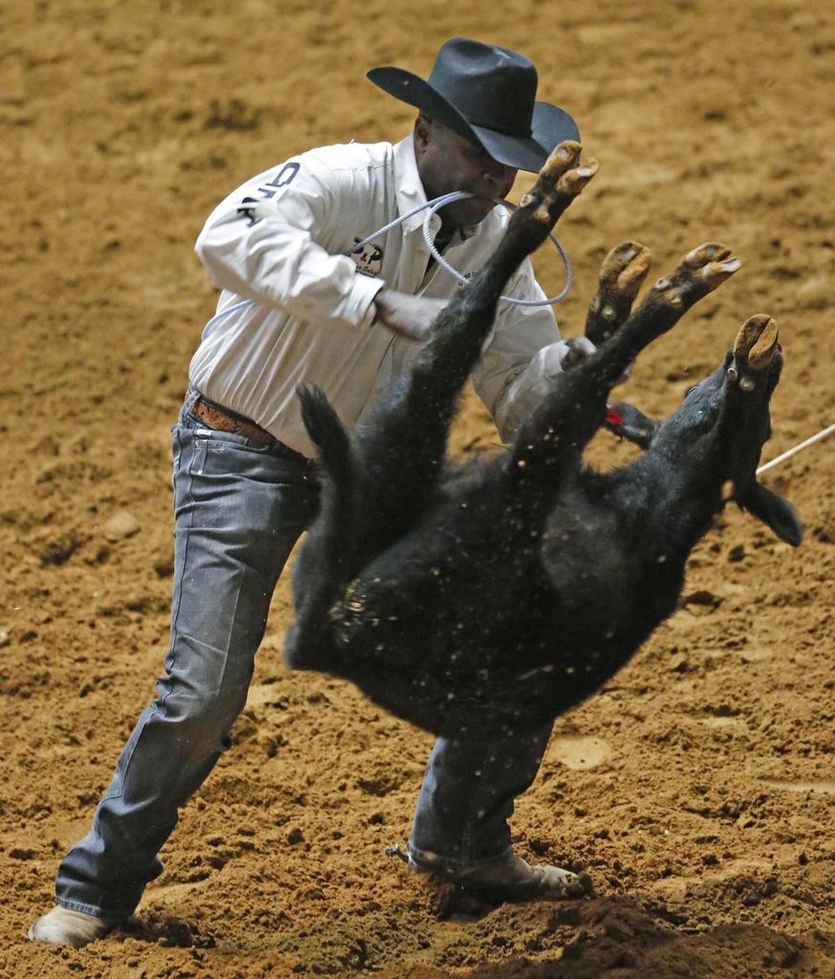 World Champion Fred Whitfield competing in tie-down roping at the Cowboys of Color Rodeo in Fort Worth in 2016.
