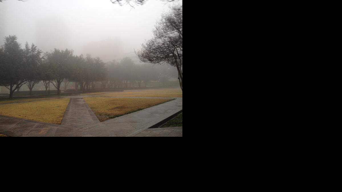 
The Fort Worth skyline is blanketed by fog this morning and hardly visible from Burnett Plaza on the west side of downtown.
