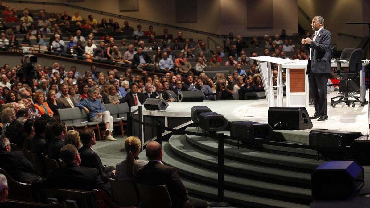
Republican presidential candidate Dr. Ben Carson speaks at the North Texas Presidential Forum at Prestonwood Baptist Church Sunday, October 18, 2015.
