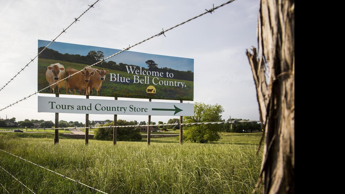 
A billboard on U.S. 290 points the way to the Blue Bell Creameries in Brenham.
