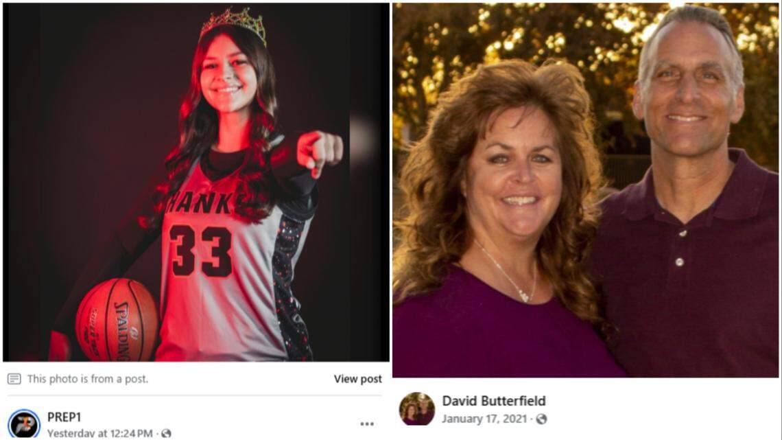 Kristina Butterfield (left) and her father David Butterfield (far right), both of Texas, died after a car crash in Montana where they were visiting family.