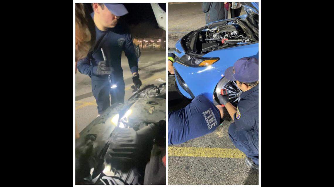 Texas firefighters were put to the test when trying to rescue a sneaky “stowaway” stuck inside a car.