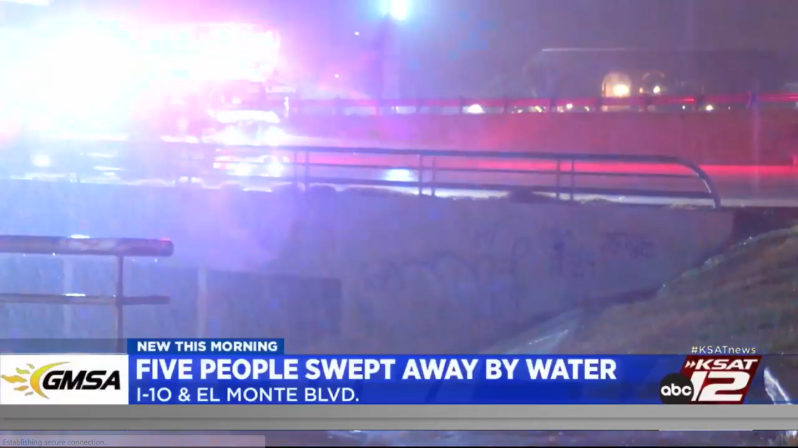 Emergency crews in Texas searched for five people who were swept away by floodwaters.