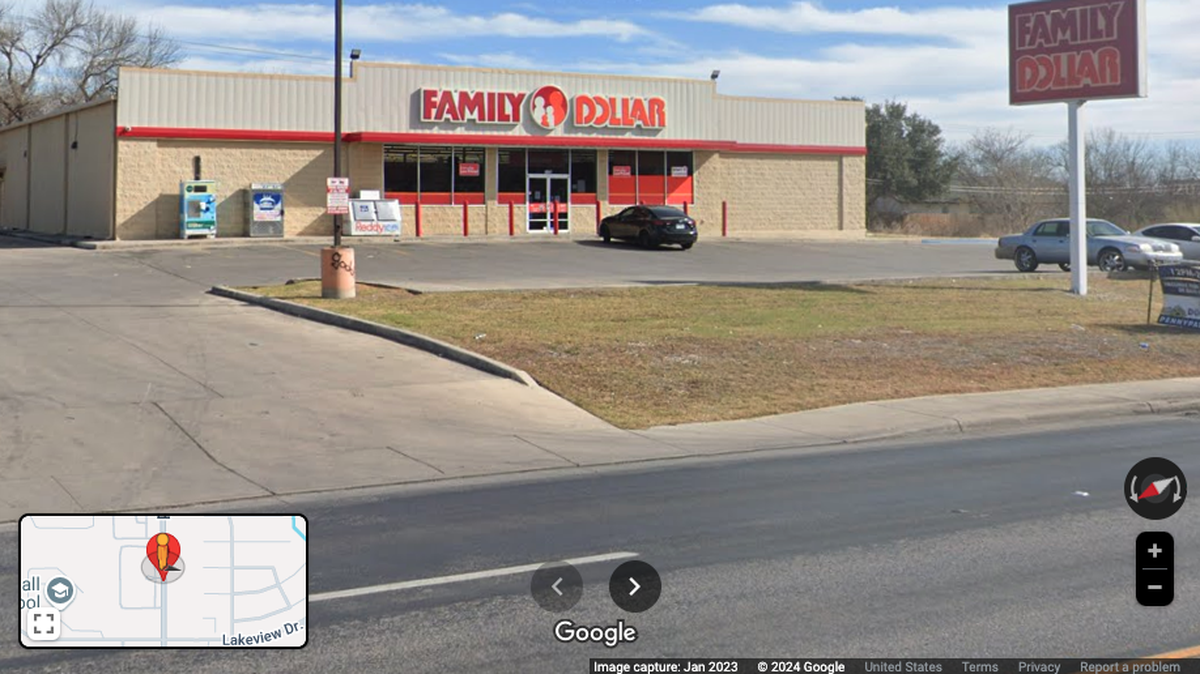 A father was arrested after his 5-year-old son drove his car onto the road outside a Family Dollar in Texas, authorities say.
