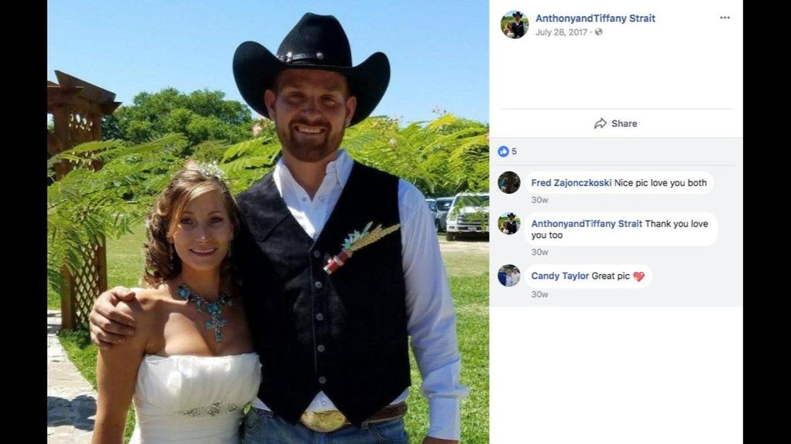 Authorities say Tiffany Leann Strait and her husband Anthony Ray Strait were shot and killed by a doctor on Sunday in Seguin, Texas.