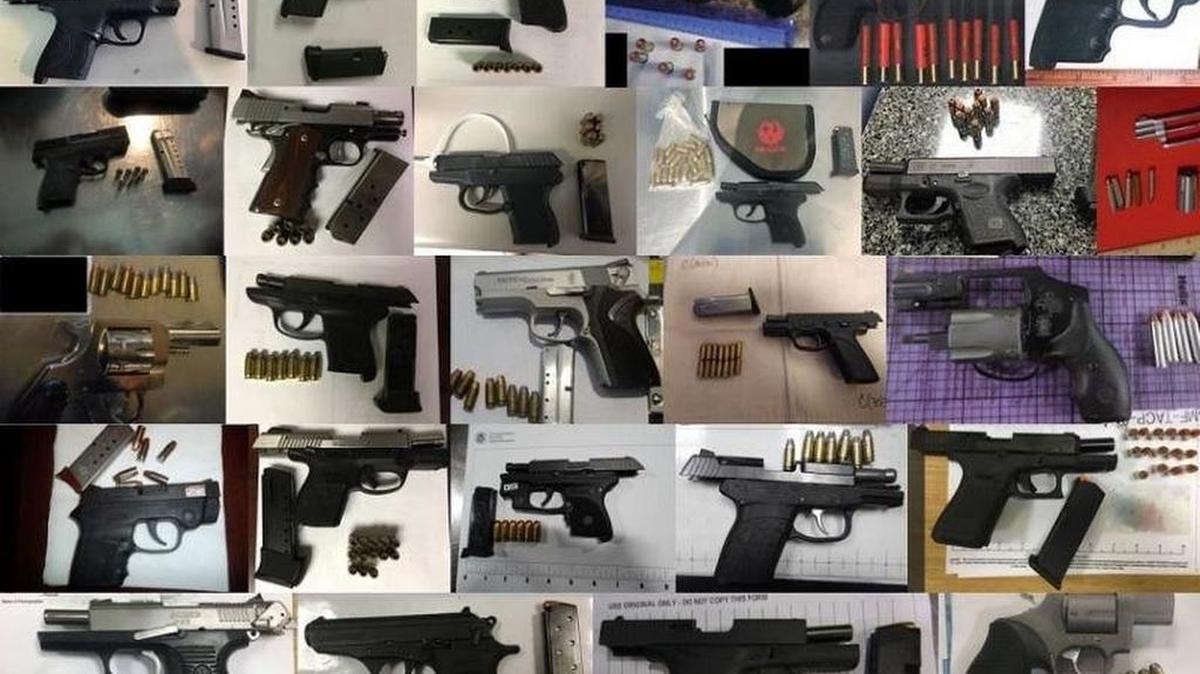 Photos of some of the 104 firearms found in carry-on luggage at U.S. airports on the week of Feb. 5-11.