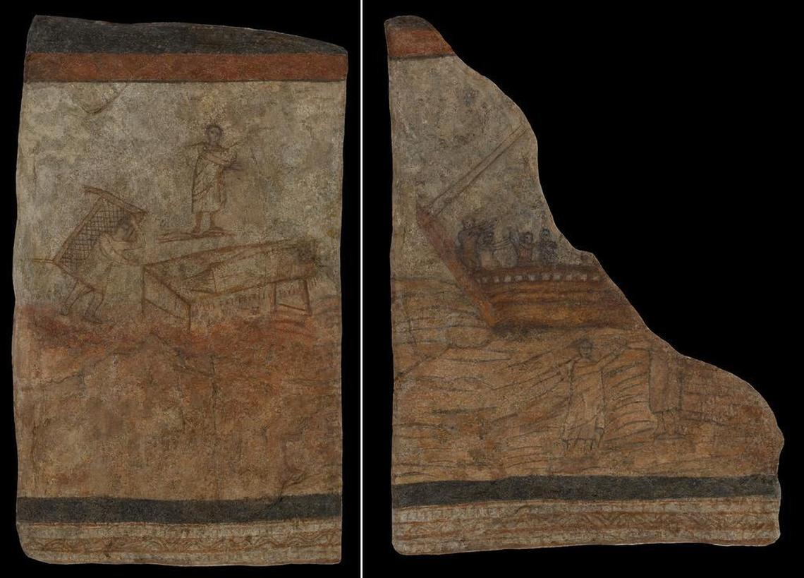 Christ healing the paralytic, left, and Christ walking on water, right. Wall paintings, 3rd Century, Syria.