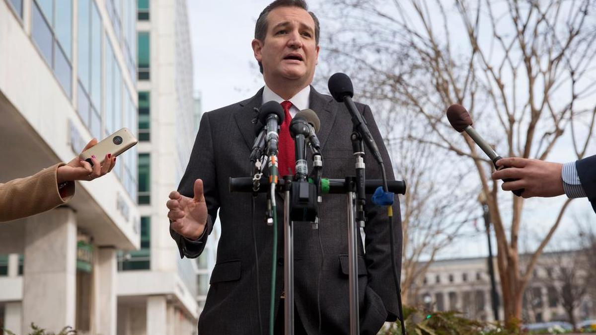 Live: Republican presidential candidate, Sen. Ted Cruz, R-Texas speaks to the media about events in Brussels, Tuesday, March 22, 2016, near the Capitol in Washington. Cruz said he would use the "full force and fury" of the U.S. military to defeat the Islamic State group. (AP Photo/Jacquelyn Martin)