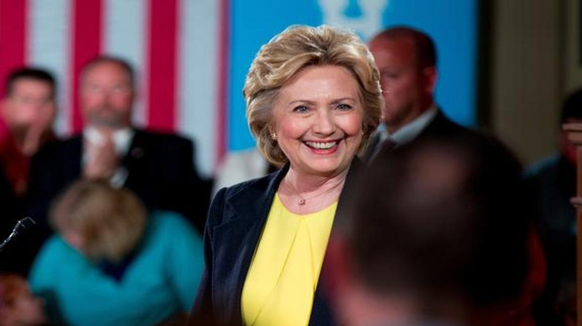 Democratic presidential candidate Hillary Clinton smiles at members of the audience as she finishes speaking at the Old State House in Springfield, Ill., Wednesday, July 13, 2016.
