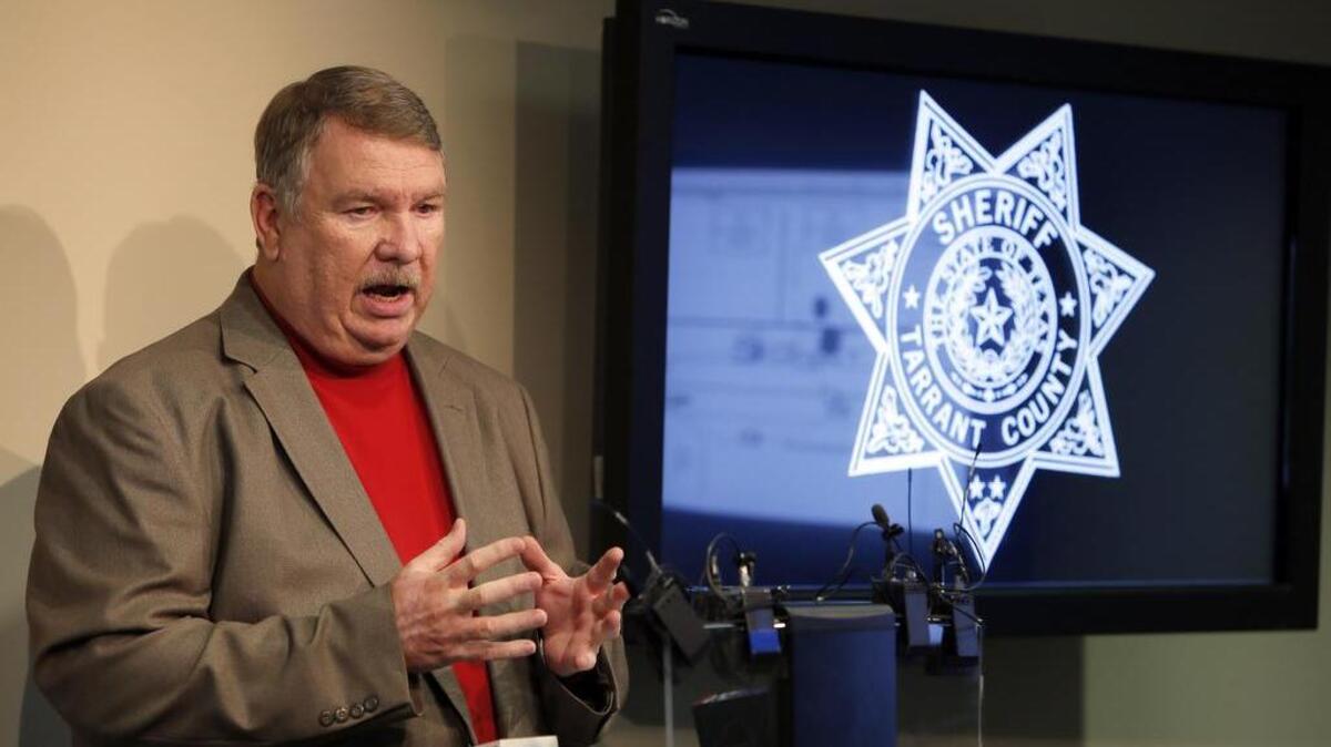 Tarrant County Sheriff Dee Anderson goes over some of the details of a quadruple fatality accident that occurred in the 1500 block of Burleson-Retta Rd., in unincorporated Tarrant County, during a press briefing at the Tarrant County Plaza Building in July 2013.