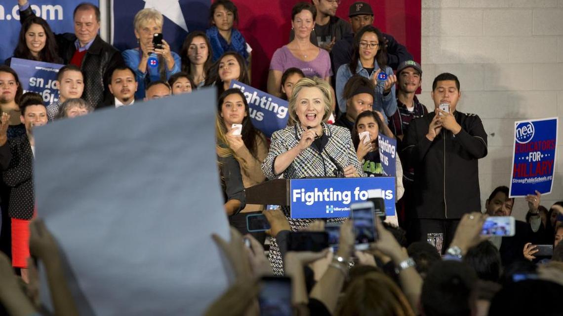 Hillary Clinton talks to grassroots supporters in Dallas at Mountain View College on Tuesday.
