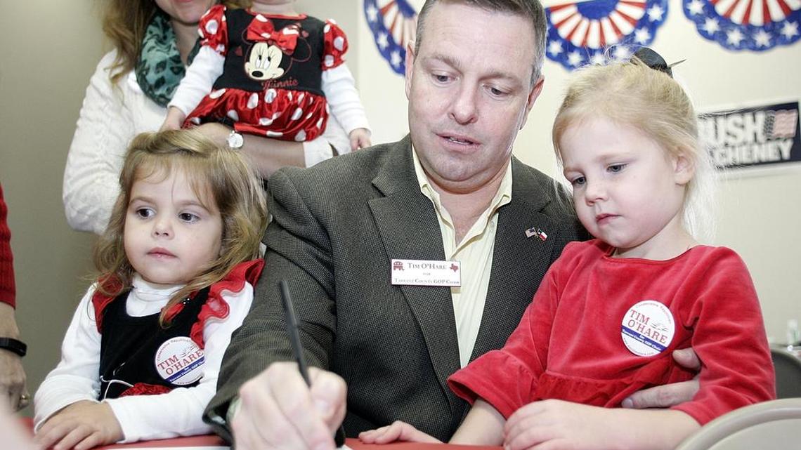 Tim O’Hare and his wife, Christen, had three children — Julianna, 1, Emily, 3, and Katie 4 — when he filed to run for the Tarrant County Republican Party chairman. They now have four.