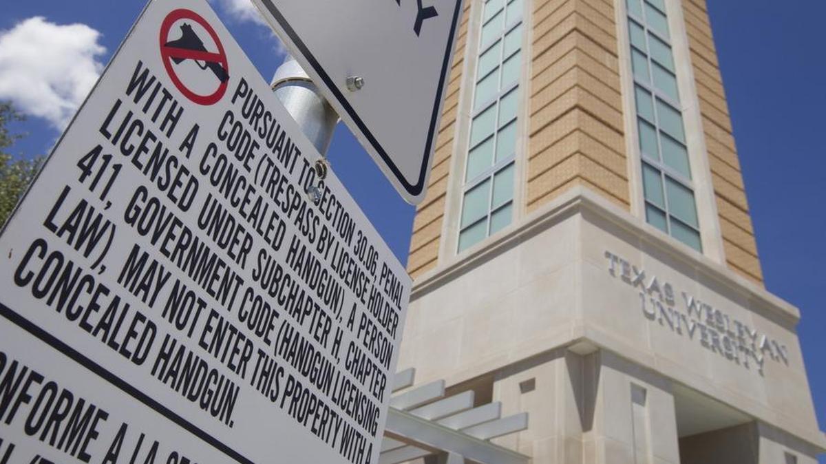 Signs regarding campus carry have gone up on local college campuses including Texas Wesleyan University.
