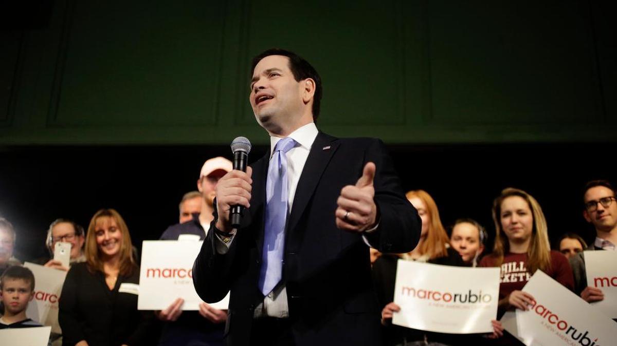 Republican presidential candidate, Sen. Marco Rubio, R-Fla., speaks during a campaign event, Tuesday, Feb. 2, 2016, in Exeter, N.H. (AP Photo/Steven Senne)