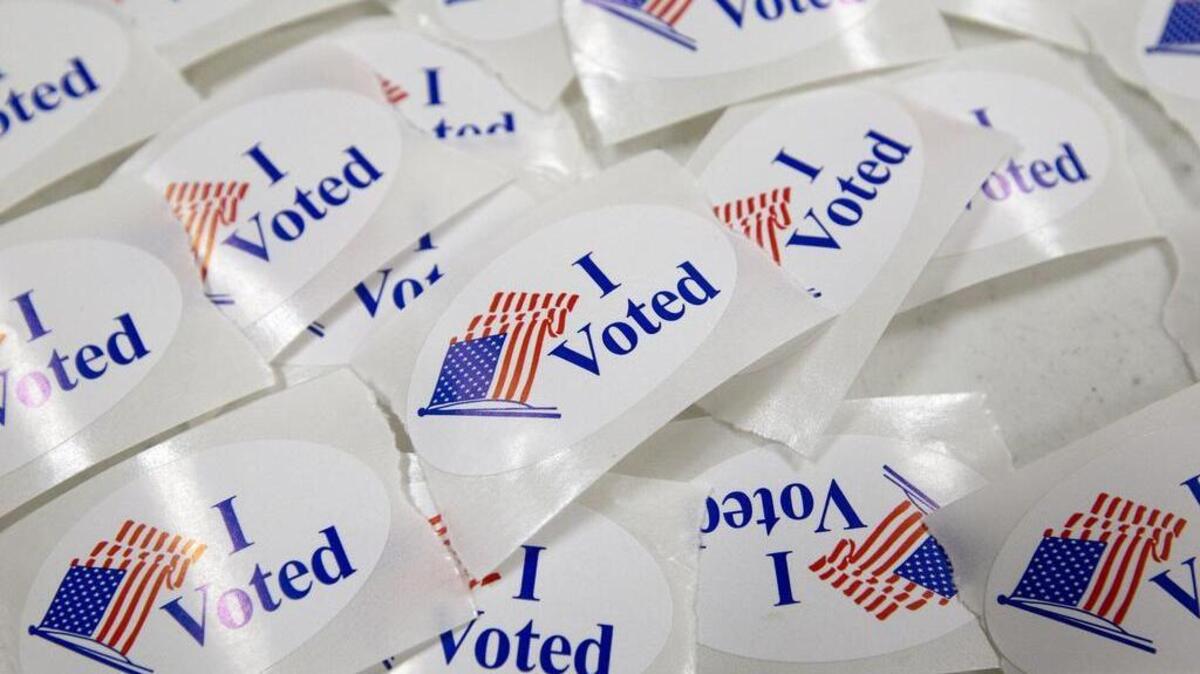 Voters could pick up an “I Voted” sticker after they cast their ballots.