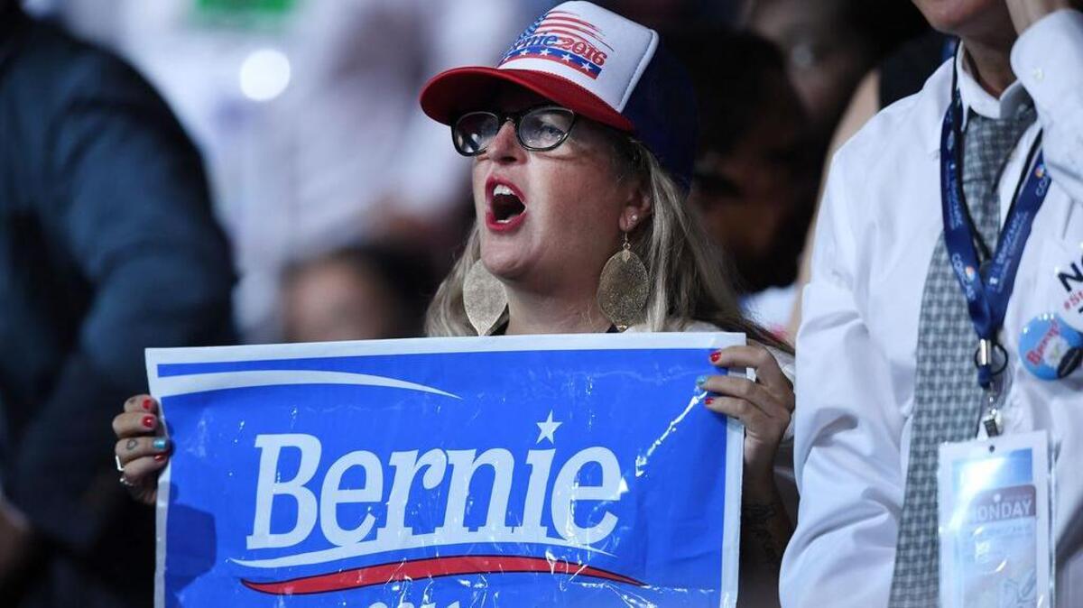 Live: Supporters of Bernie Sanders attend the first day of the Democratic National Convention on Monday, July 25, 2016 at the Wells Fargo Center, Philadelphia, Pa. (Olivier Douliery/Abaca Press/TNS)