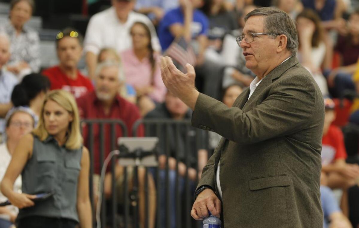 U.S. Rep. Michael Burgess holds a town hall meeting in Aubrey last year. He is running for re-election in the March 6 Republican primary.