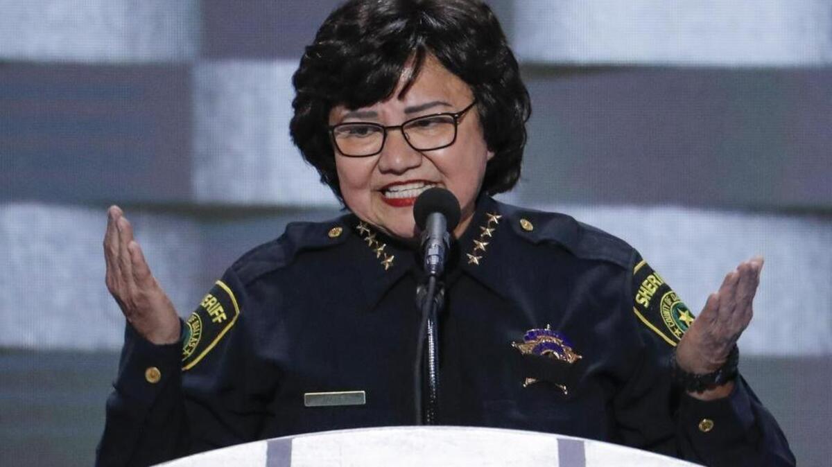 Dallas County Sheriff Lupe Valdez speaks during the final day of the Democratic National Convention in Philadelphia on July 28.