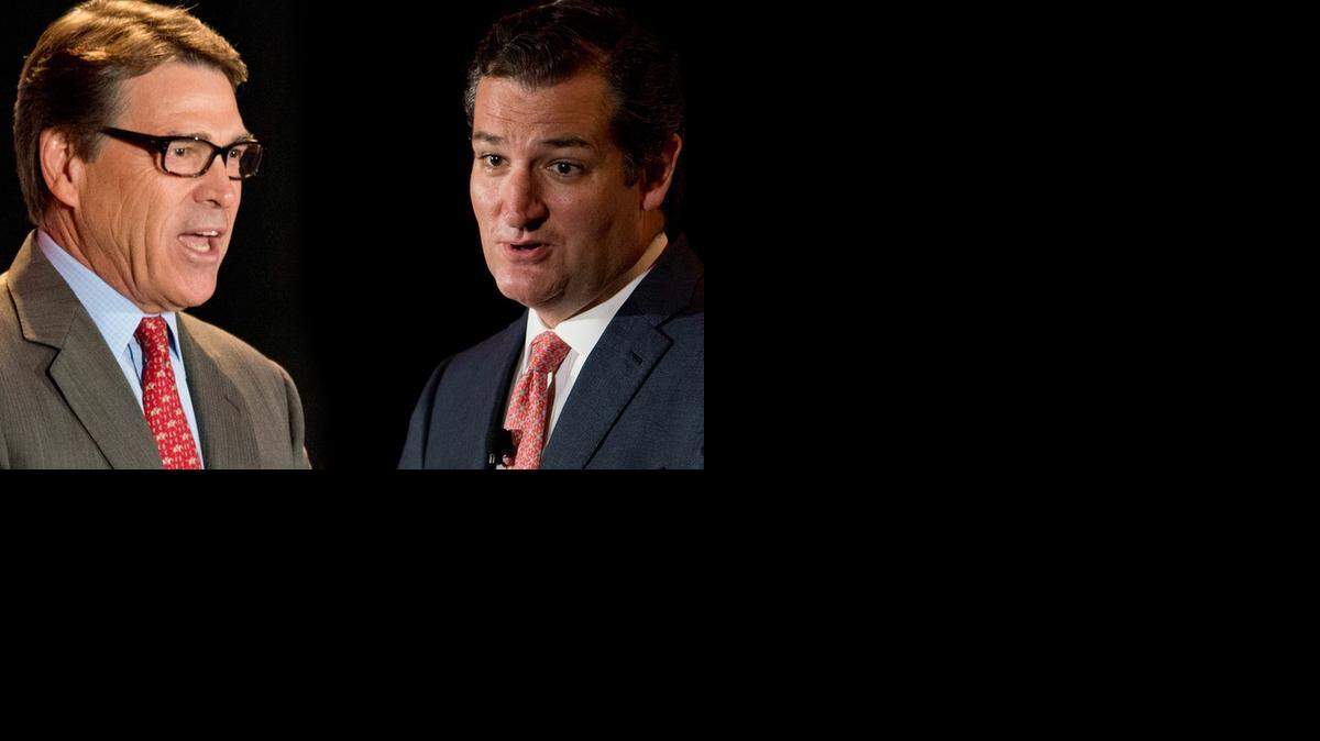 
Former Texas Gov. Rick Perry and U.S. Senator Ted Cruz appear at the 2014 RedState Gathering at the Worthington Renaissance Hotel in Fort Worth on Aug. 8, 2014.
