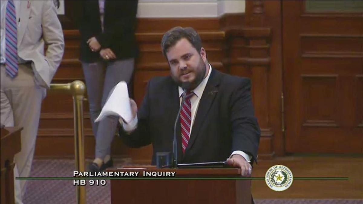 State Rep. Jonathan Stickland, R-Bedford, shown in a Texas House video arguing for his “constitutional carry” amendment in 2015.