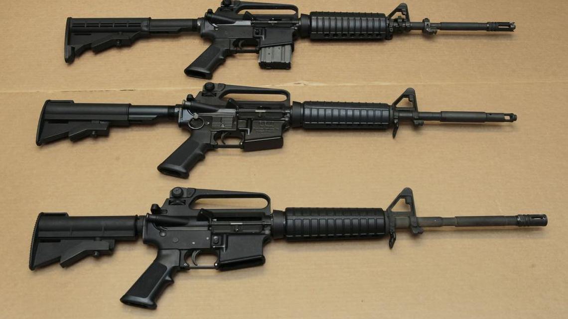 In this Aug. 15, 2012 file photo, three variations of the AR-15 assault rifle are displayed at the California Department of Justice in Sacramento, Calif. While the guns look similar, the bottom version is illegal in California because of its quick reload capabilities. Omar Mateen used an AR-15 that he purchased legally when he killed 49 people in an Orlando nightclub over the weekend President Barack Obama and other gun control advocates have repeatedly called for reinstating a federal ban on semi-automatic assault weapons that expired in 2004, but have been thwarted by Republicans in Congress.