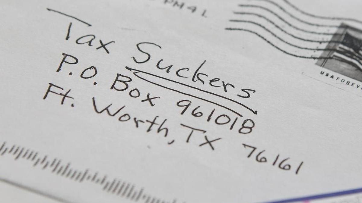 Tarrant County Tax Assessor Ron Wright shows notes sent in along with property tax payments.