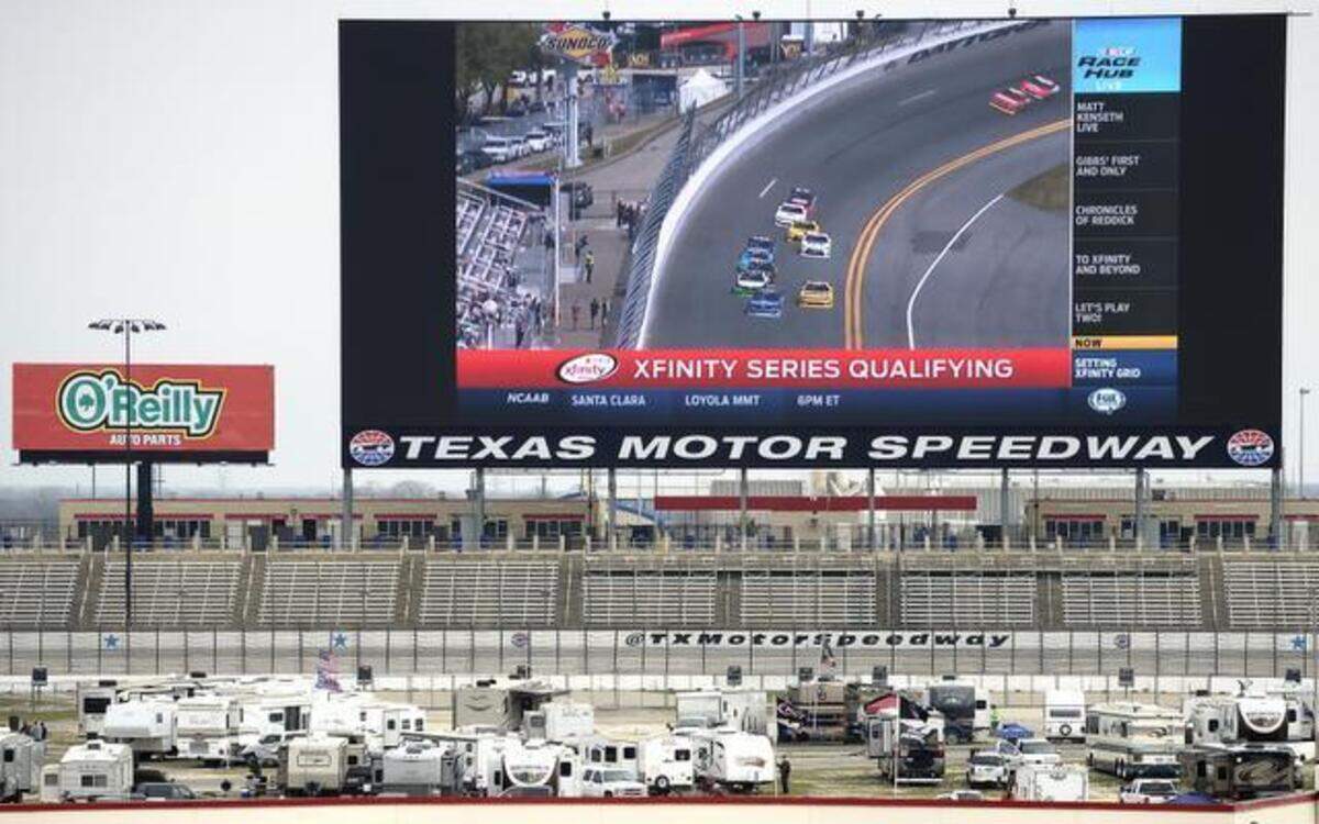 
Fans parked inside Texas Motor Speedway to watch the NASCAR Xfinity Series race on the Big Hoss TV in Fort Worth on Saturday.
