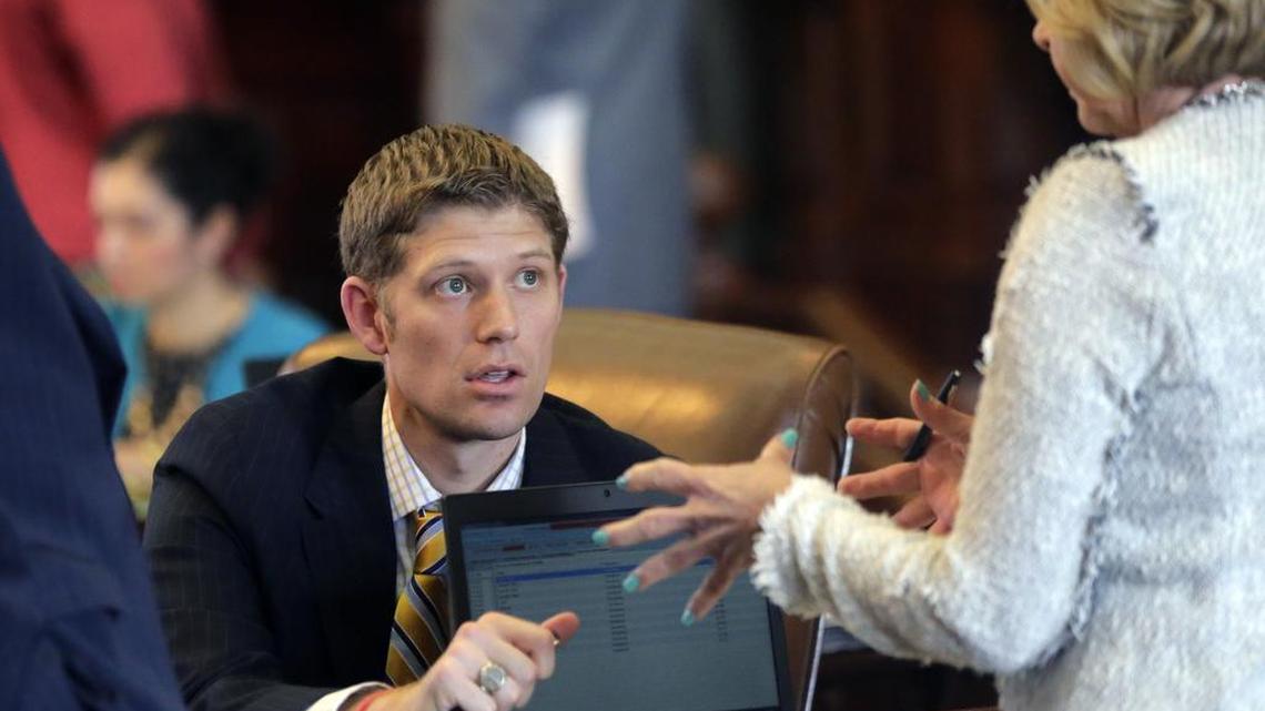 
State Rep. Matt Krause, R-Fort Worth, talks with Rep. Geanie Morrison, R-Victoria, in the House chamber this week. Morrison’s proposal passed to make it more difficult for girls younger than 18 who face extreme circumstances to have abortions without their parents’ consent. 
