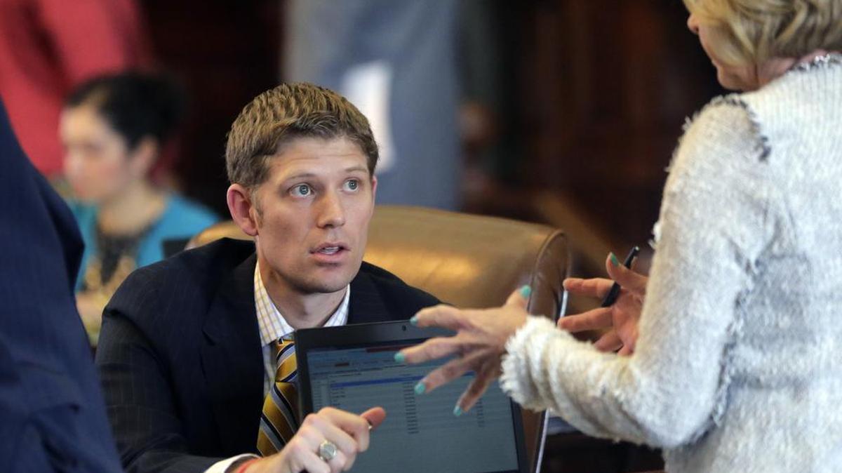 State Rep. Matt Krause, talking with Rep. Geanie Morrison of Victoria in this file photo, announced his candidacty for Tarrant County commissioner.