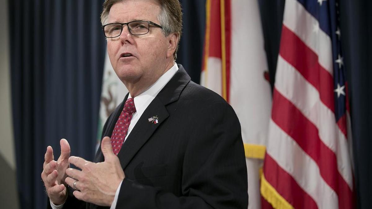 File: Lt. Governor Dan Patrick speaks during a news conference Tuesday, May 31, 2016, in Austin, Texas. The fight over bathroom rights for transgender students escalated in Texas on Tuesday as Patrick urged schools to defy the Obama administration while parents of transgender children accused Republican leaders of stoking intolerance and making their kids targets for bullying. (Laura Skelding/Austin American-Statesman via AP) AUSTIN CHRONICLE OUT, COMMUNITY IMPACT OUT, INTERNET AND TV MUST CREDIT PHOTOGRAPHER AND STATESMAN.COM, MAGS OUT; MANDATORY CREDIT