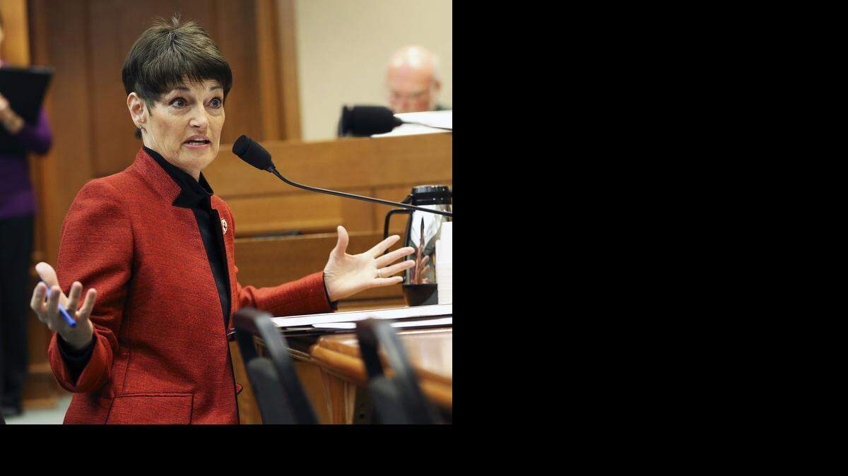 
Sen. Donna Campbell defends her bill, SB 191, before a committee at the Capitol on Tuesday, Feb. 24, 2015. The bill prohibits ownership, control, or management of the Alamo complex by a foreign operation. (AP Photo/The San Antonio Express-News, Tom Reel) RUMBO DE SAN ANTONIO OUT; NO SALES
