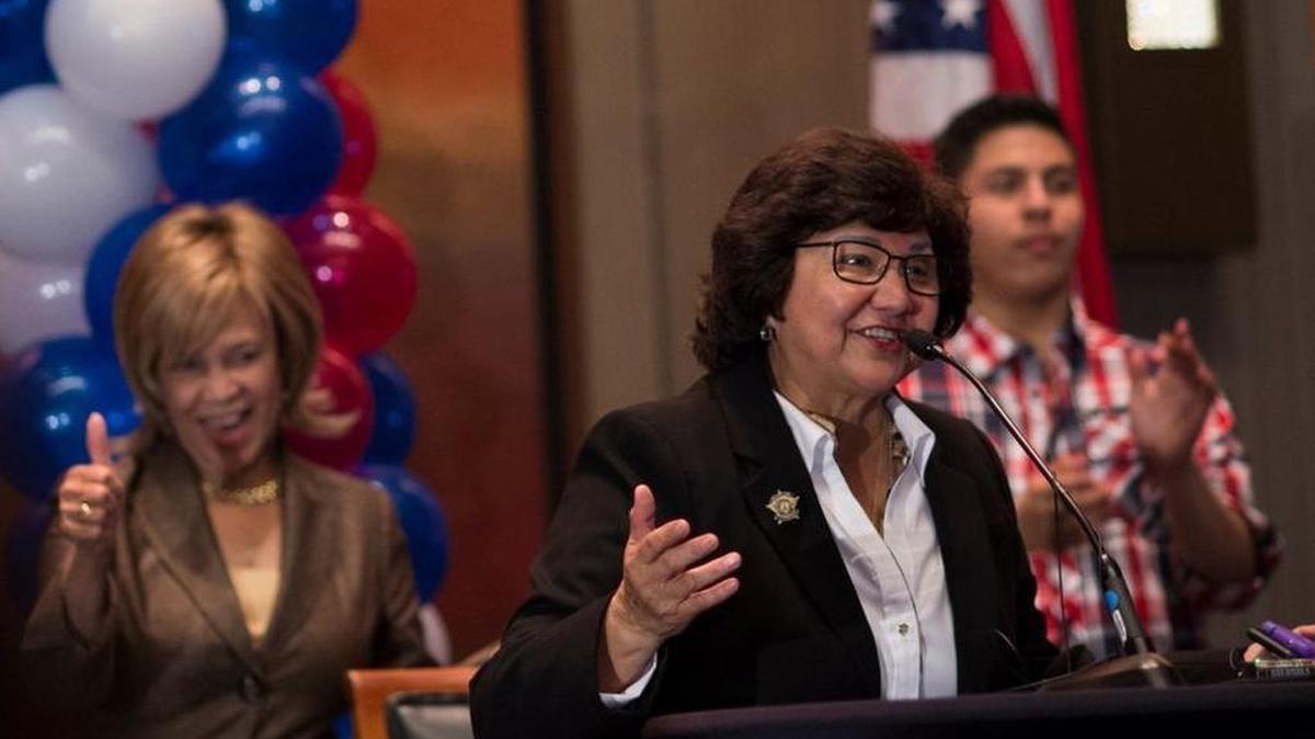 Dallas County Sheriff Lupe Valdez speaks during the Dallas County Democratic watch party in Dallas on Nov. 8, 2016.