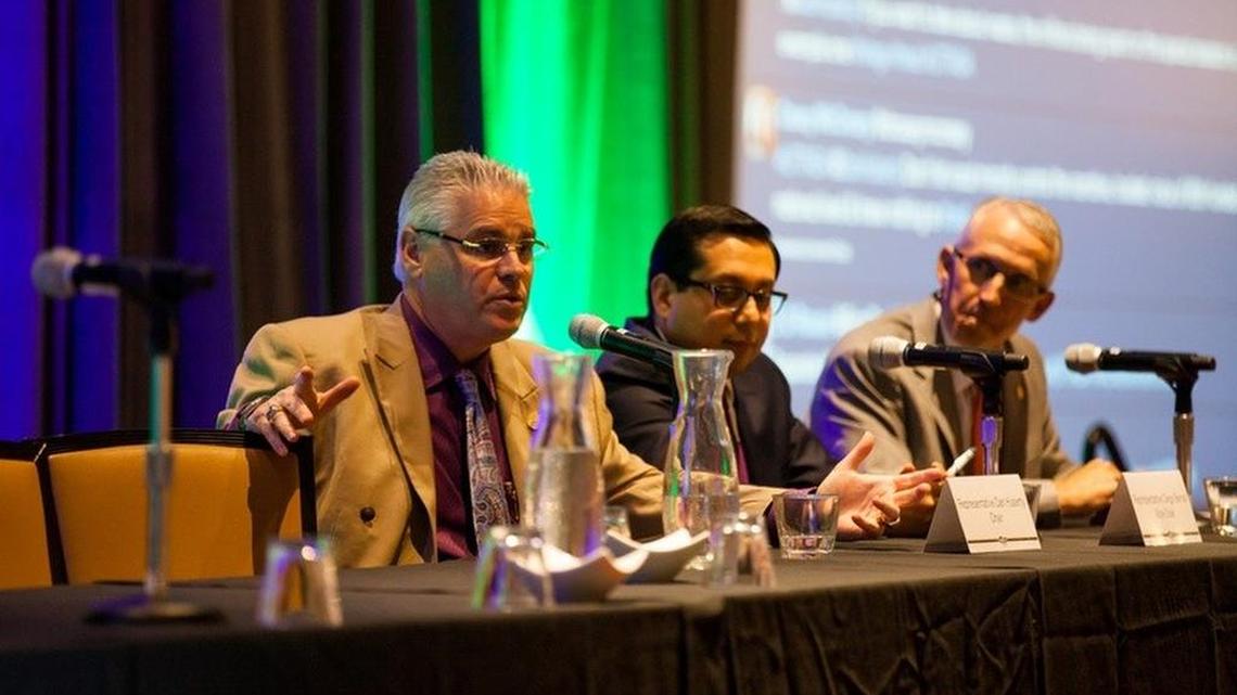 Reps. Dan Huberty, Diego Bernal and Gary VanDeaver discuss the past legislative session and the upcoming special session at a conference of the Texas Association of School Administrators in Austin on June 25, 2017.