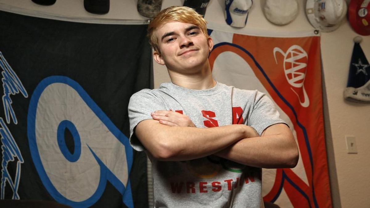 Mack Beggs, state wrestling champion and transgender student from Euless Trinity, at his home in Hurst.