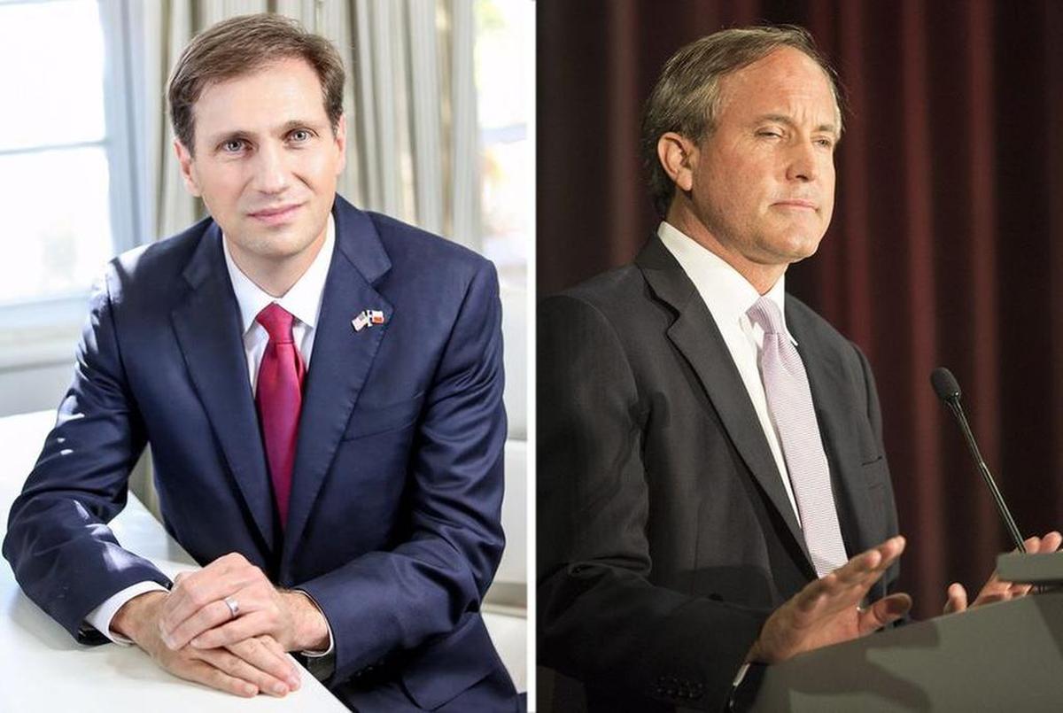 Houston lawyer Justin Nelson, left, and Texas Attorney General Ken Paxton.
