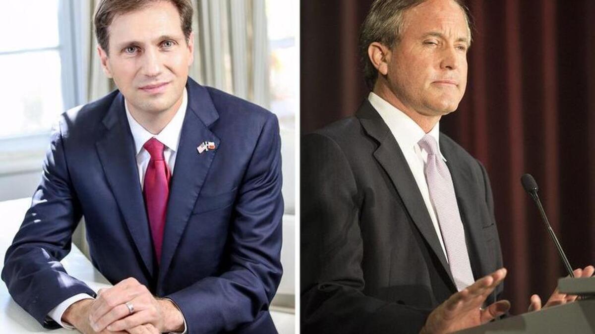 Houston lawyer Justin Nelson, left, and Texas Attorney General Ken Paxton.