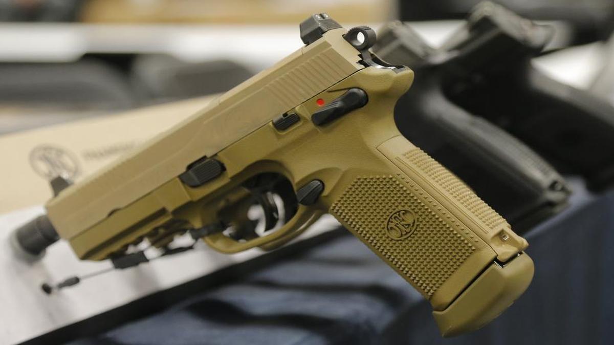Guns — and gun rights — are still a key topic at the Texas Legislature. This is a detail shot of guns at the Concealed Carry Expo at the Fort Worth Convention Center on April 7.