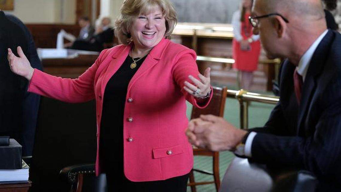 
State Sen. Jane Nelson, R-Flower Mound, chairwoman of the Senate Finance Committee, celebrates Tuesday after her colleagues passed the budget she proposed. 




